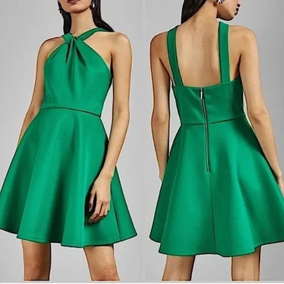 Ted Baker London | Dresses | Ted Baker London Freeda Twistneck Skater Dress  Green Halter Dress Size | Poshmark